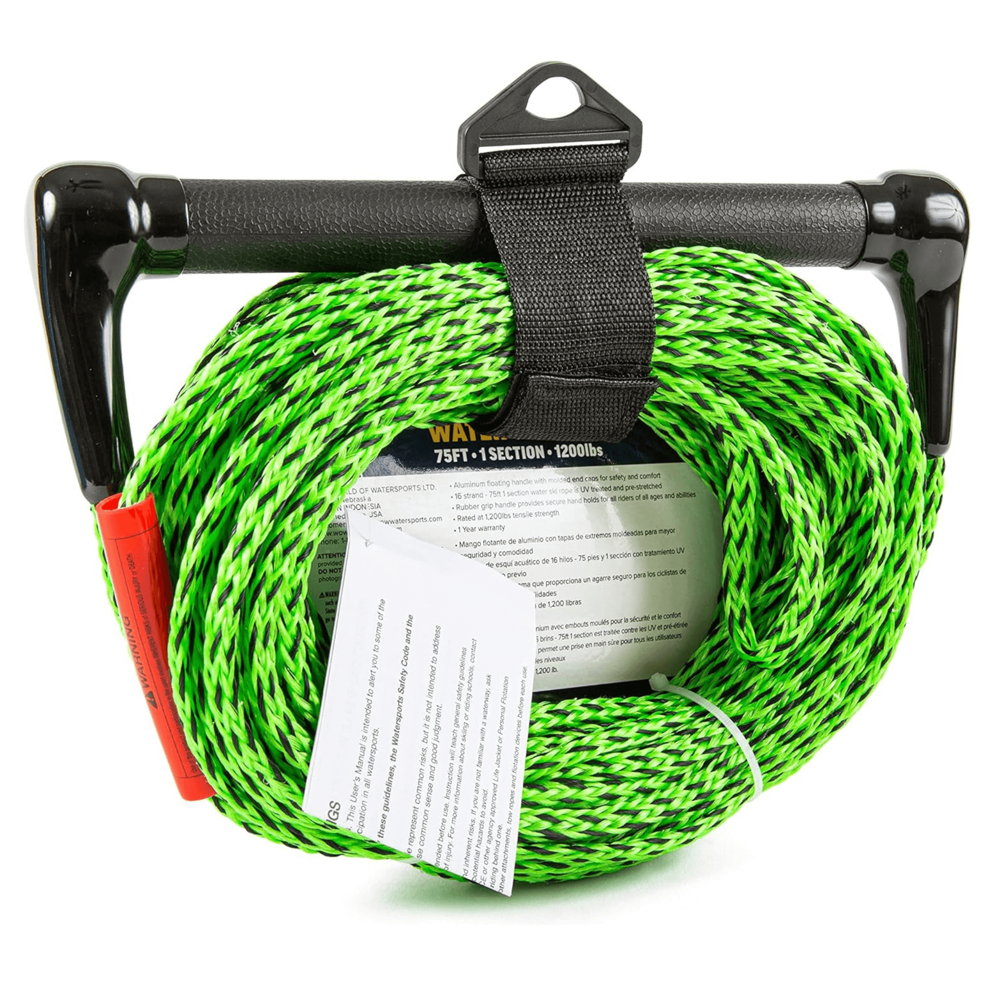 WOW Watersports 75ft 1-Section Tow Rope with Rubber Handle Jupiter Gear Home
