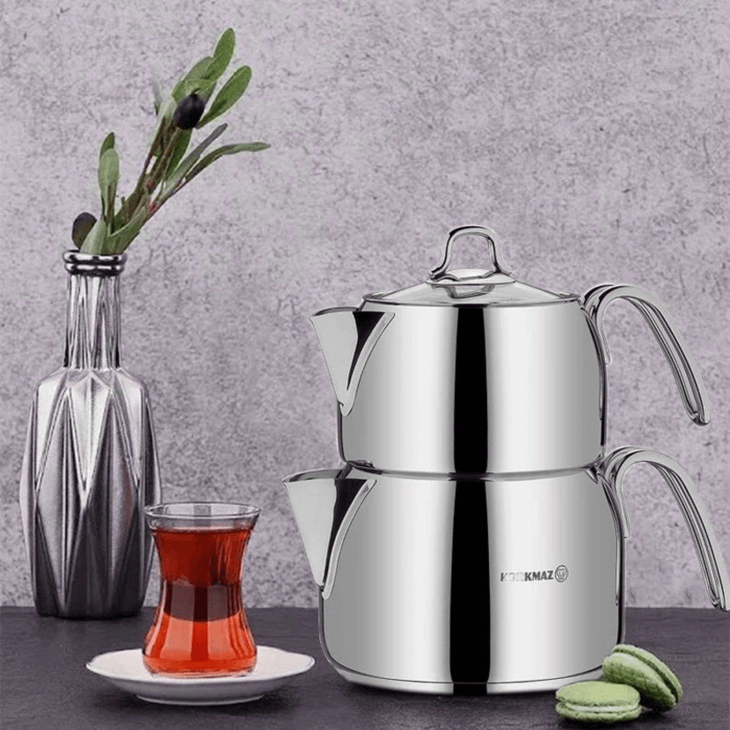 Korkmaz Perla Mega 3-Piece Stainless Steel Teapot Set Jupiter Gear Home