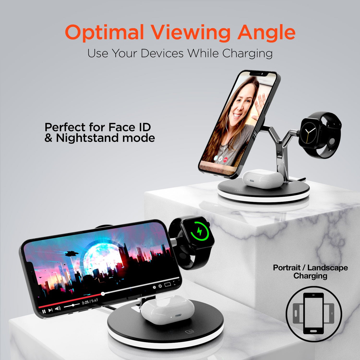 HyperGear MaxCharge 3-in-1 MagSafe Wireless Charging Stand for Phones Jupiter Gear Home