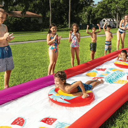 WOW Watersports Giant Backyard Double Lane Lawn Slide, Heavy Duty PVC and 2 Inflatable Sleds Jupiter Gear Home