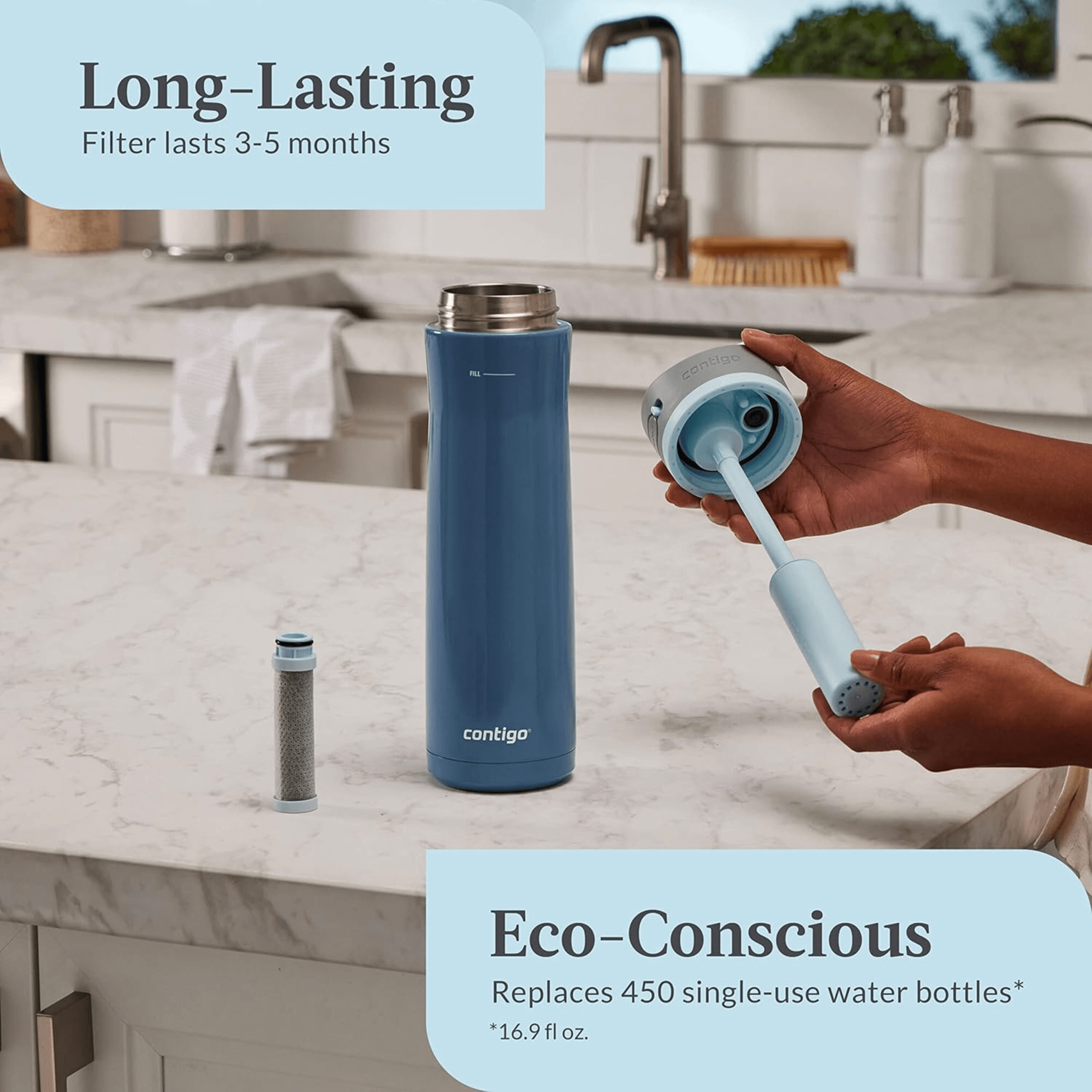 Contigo Wells Chill Stainless Steel 24oz Water Bottle with Autospout Straw Lid and Filter Jupiter Gear Home
