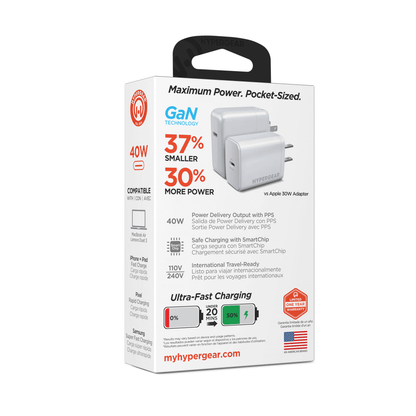HyperGear SpeedBoost 40W USB-C PD GaN Fast Wall Charger with PPS Jupiter Gear Home