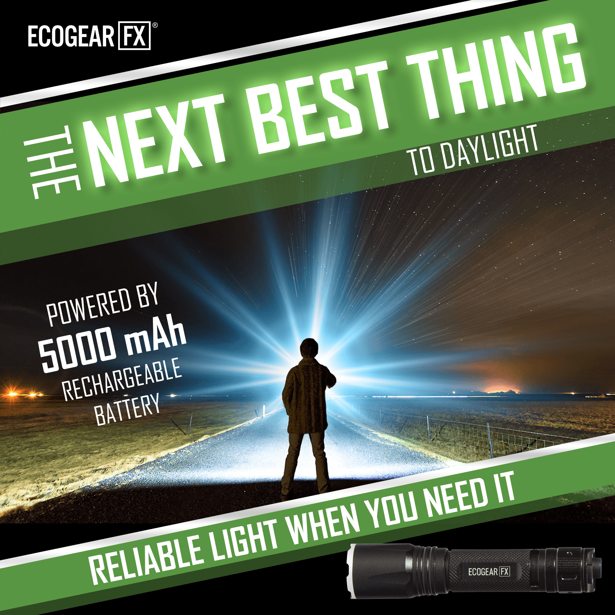 EcoGear FX TK2000 USB Rechargeable LED Tactical Flashlight Jupiter Gear Home