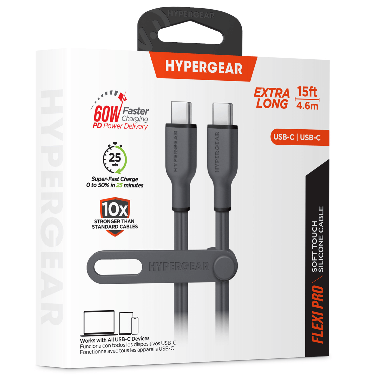 HyperGear Flexi PRO USB-C to USB-C Cable 15ft Jupiter Gear Home