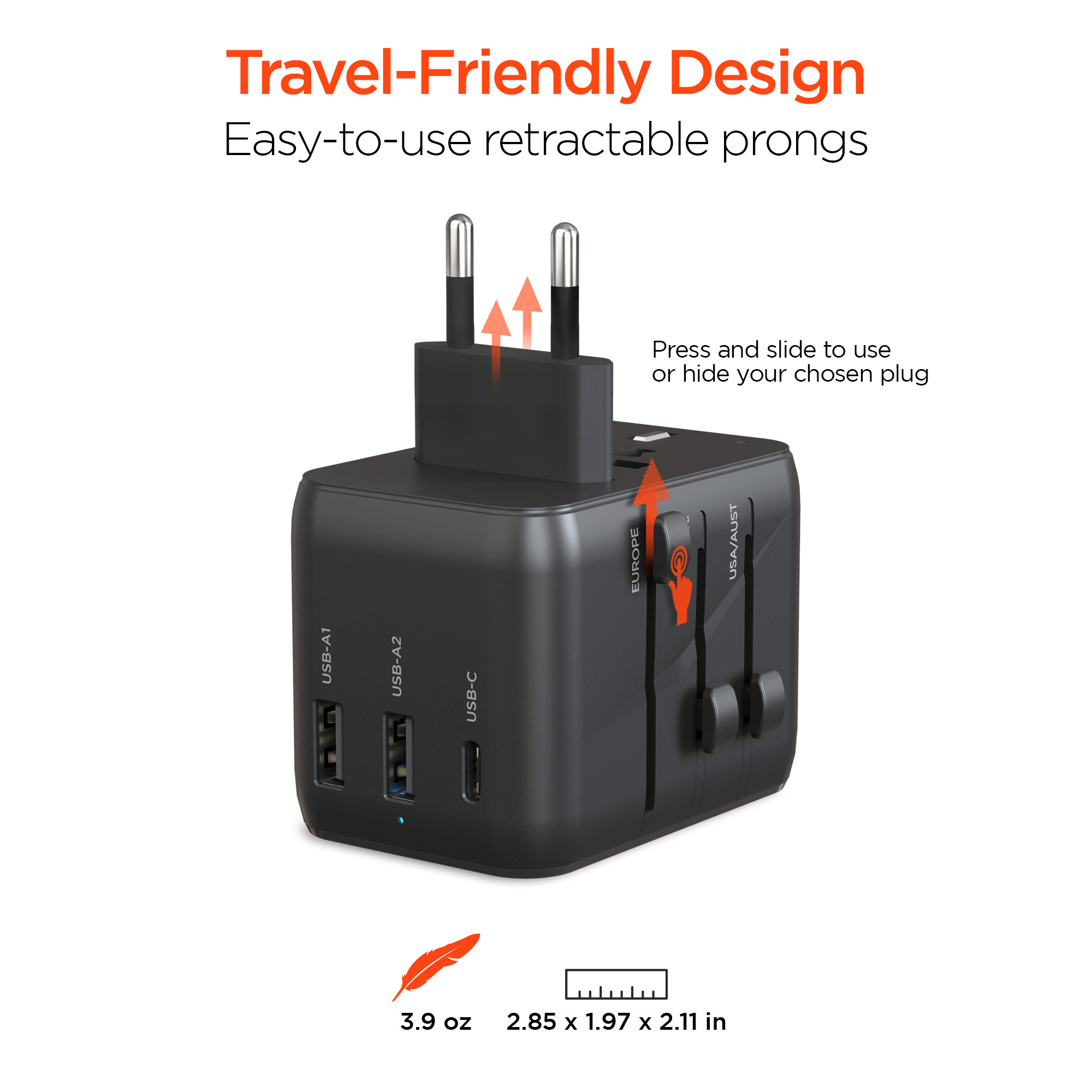 HyperGear WorldCharge Universal Travel Adapter with USB-C Jupiter Gear Home