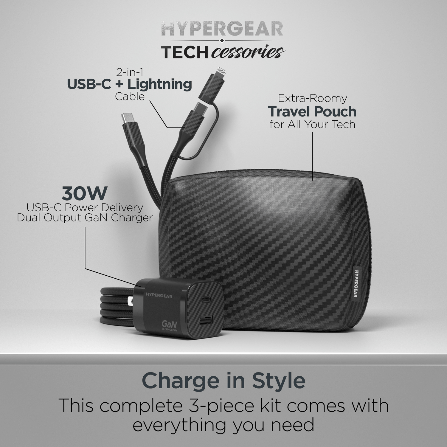 HyperGear TECHcessories 30W USB-C PD Charging Kit with Travel Pouch Jupiter Gear Home
