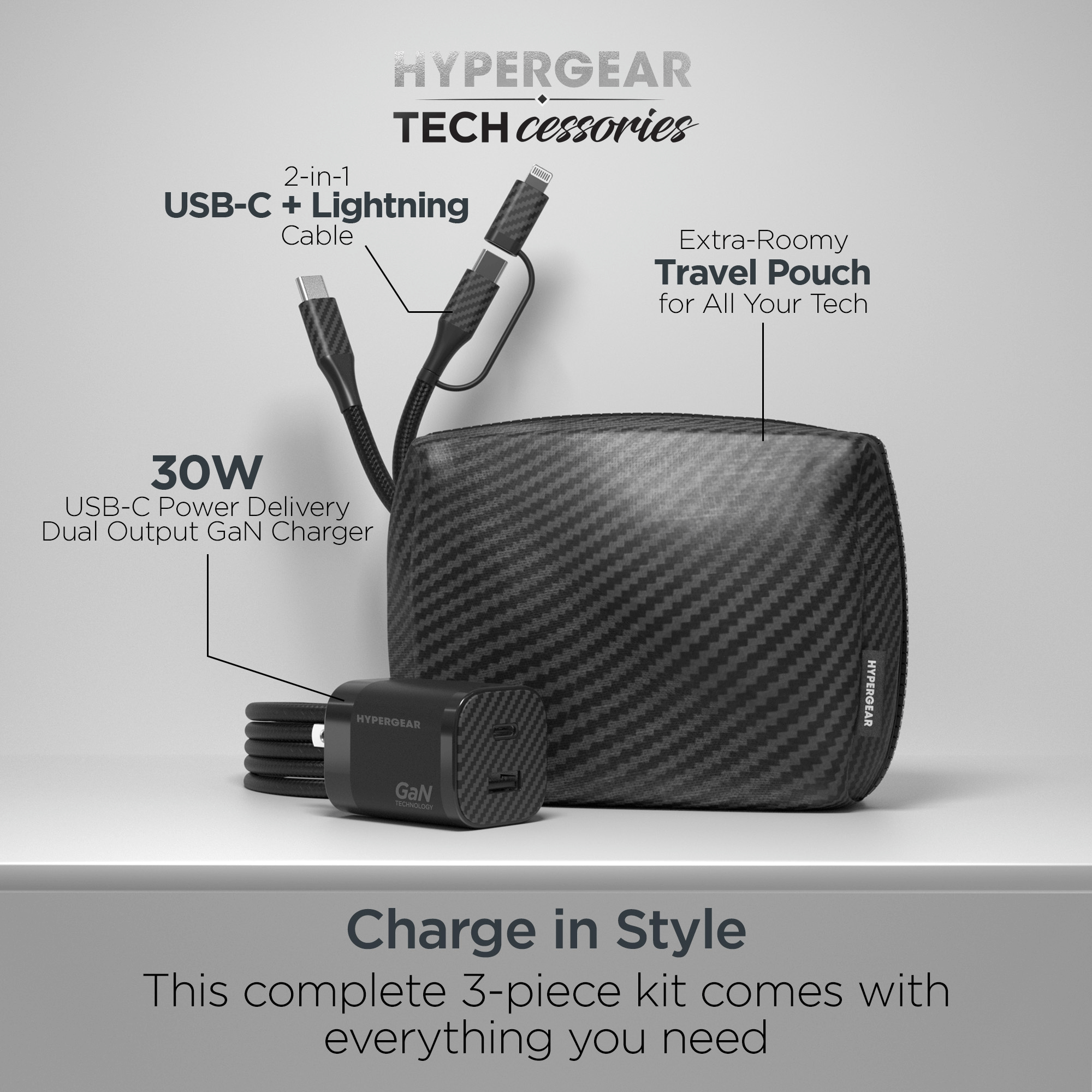HyperGear TECHcessories 30W USB-C PD Charging Kit with Travel Pouch Jupiter Gear Home