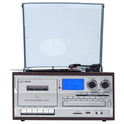 Victor Cosmopolitan 8-in-1 Turntable Music Center Espresso - Refurbished Jupiter Gear Home