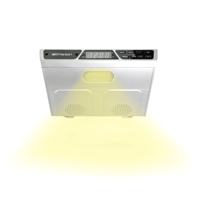 Emerson Under Cabinet FM Radio w Bluetooth, Station Memory and Clock with Timer Jupiter Gear Home