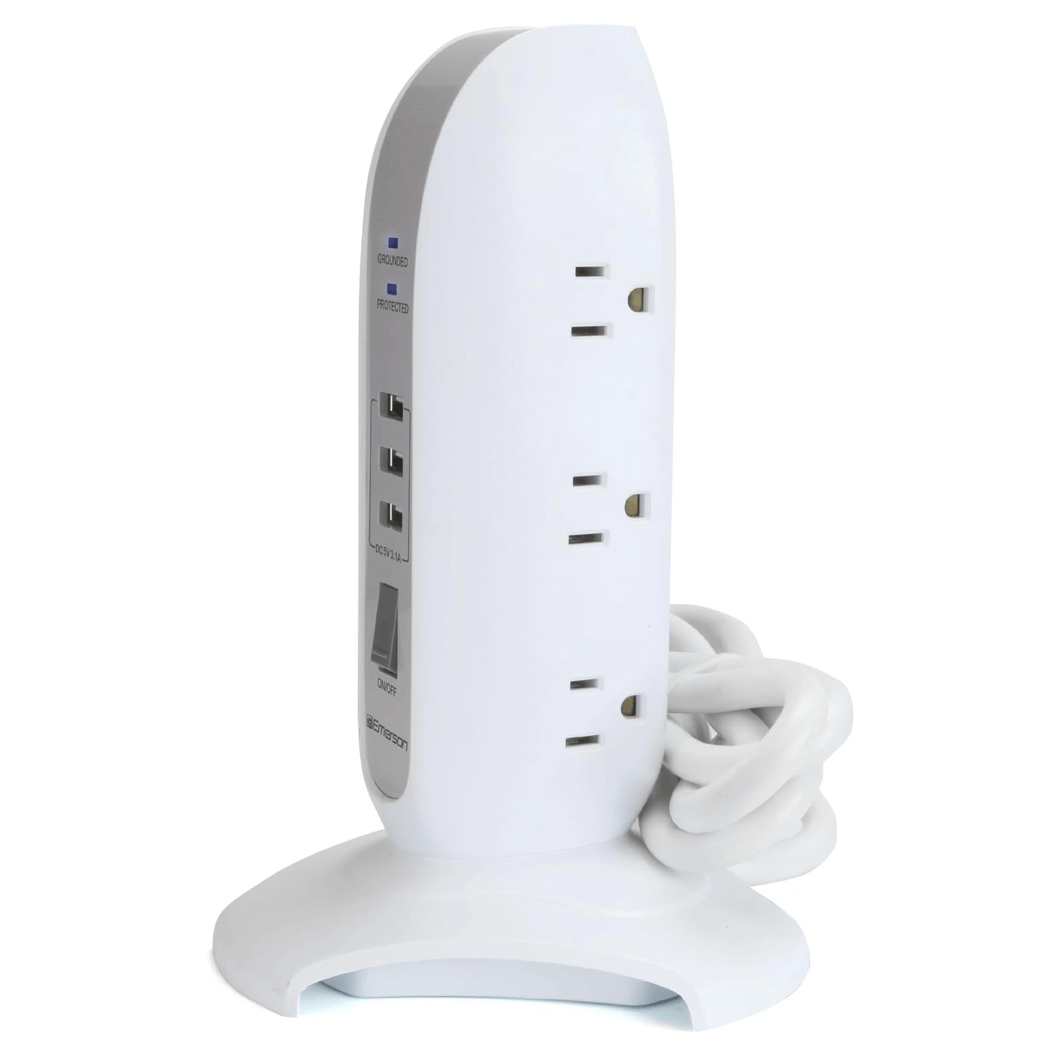 Emerson 5-Outlet + USB Charging Tower with Surge Protection and On/ Off Switch Jupiter Gear Home
