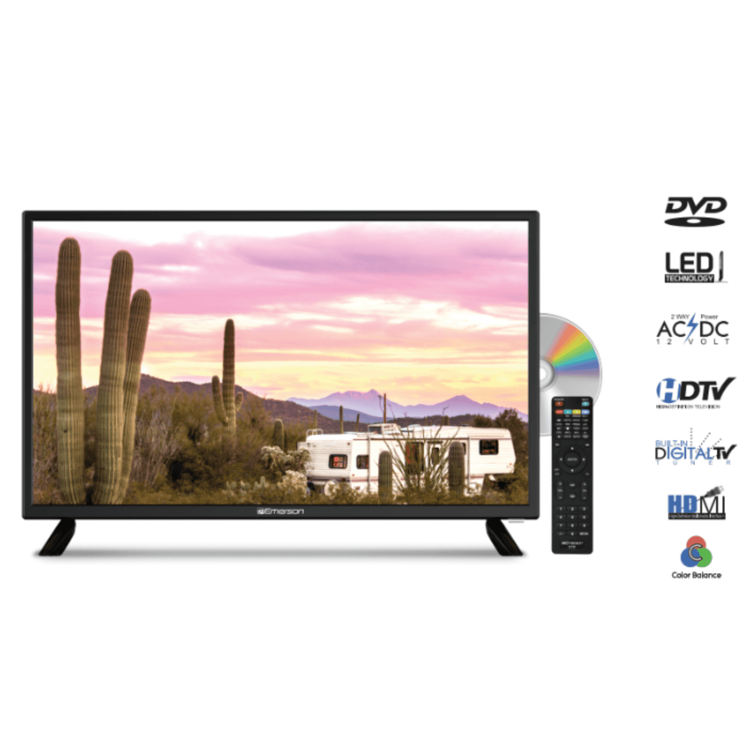 Emerson 24" Class Widescreen AC/DC 12V HD LED Television with DVD Player Jupiter Gear Home