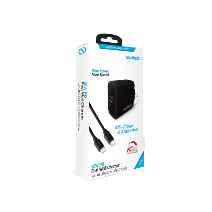 Naztech 20W PD Wall Charger + USB-C to USB-C 4ft Cable Jupiter Gear Home