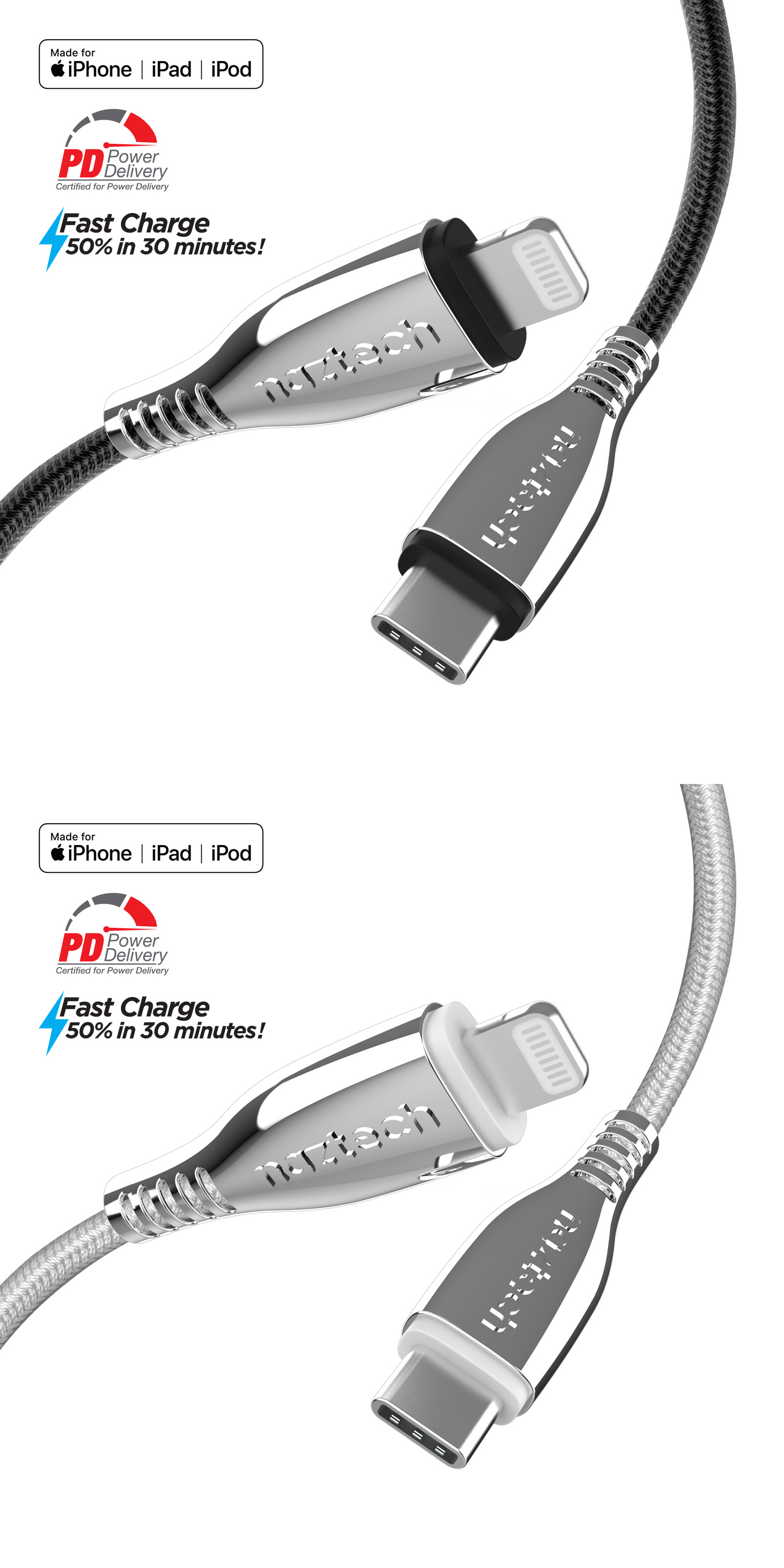 Naztech Titanium USB-C to Lightning Braided Cable 6ft Jupiter Gear Home