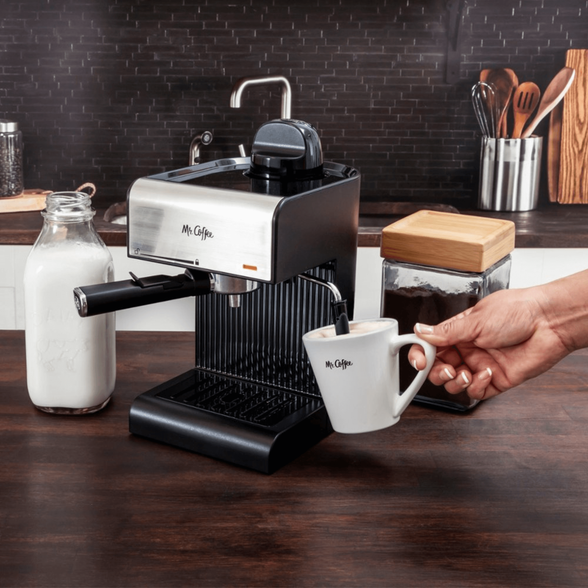 Mr. Coffee Café Steam Espresso and Cappuccino Machine with Milk Frothing Wand Jupiter Gear Home