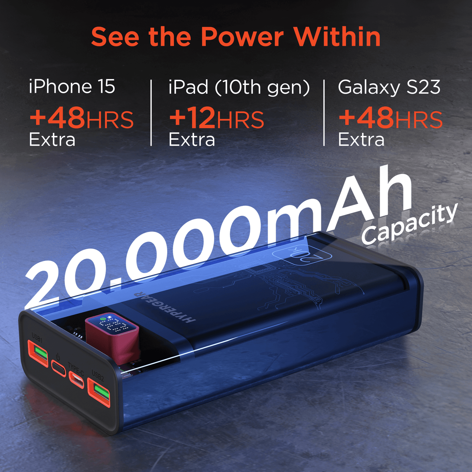 HyperGear ClearCharge XL 20000mAh Transparent PD Power Bank Jupiter Gear Home