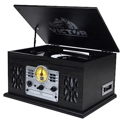 Victor State 7-in-1 Wood Music Center Graphite - Refurbished Jupiter Gear Home