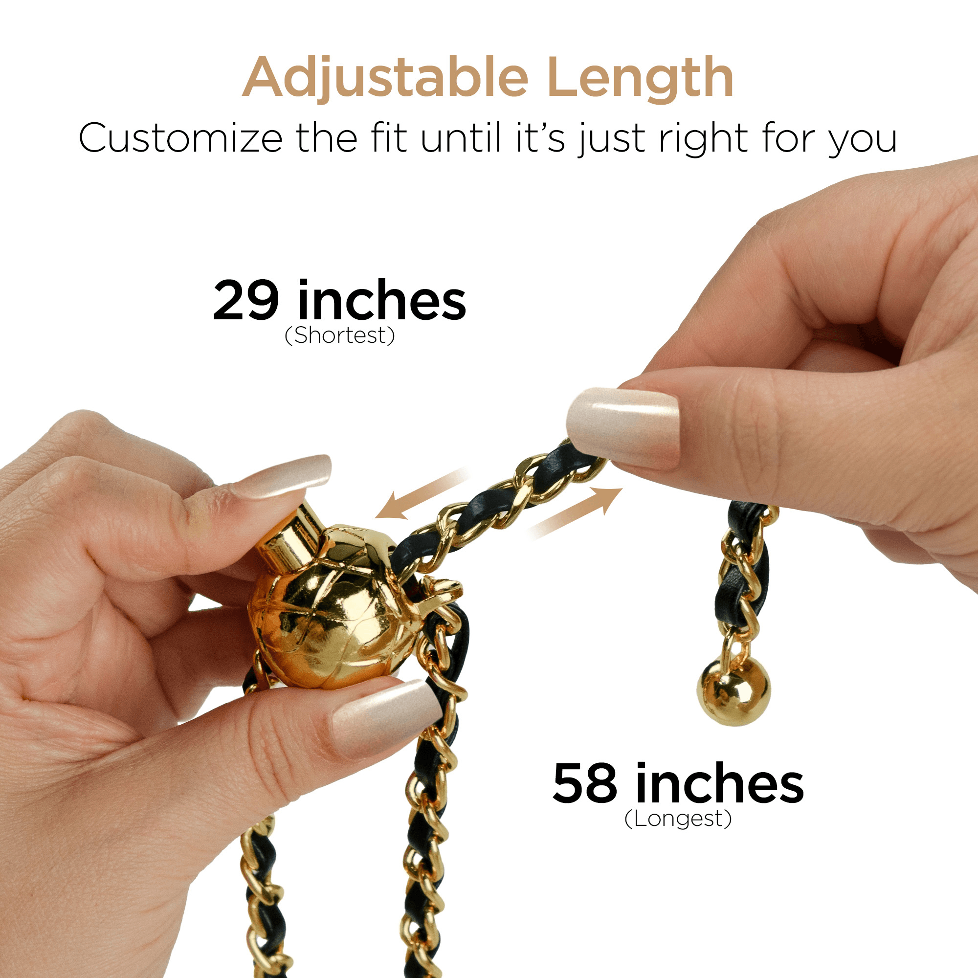 HyperGear TECHcessories Gold Chain with Black Vegan Leather Universal Crossbody Phone Strap Jupiter Gear Home