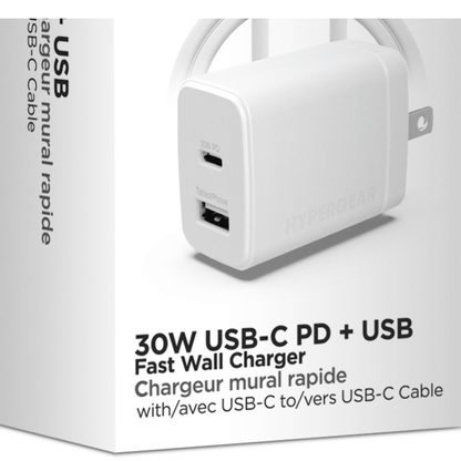HyperGear 30W PD Dual Wall Charger + USB-C to USB-C Jupiter Gear Home
