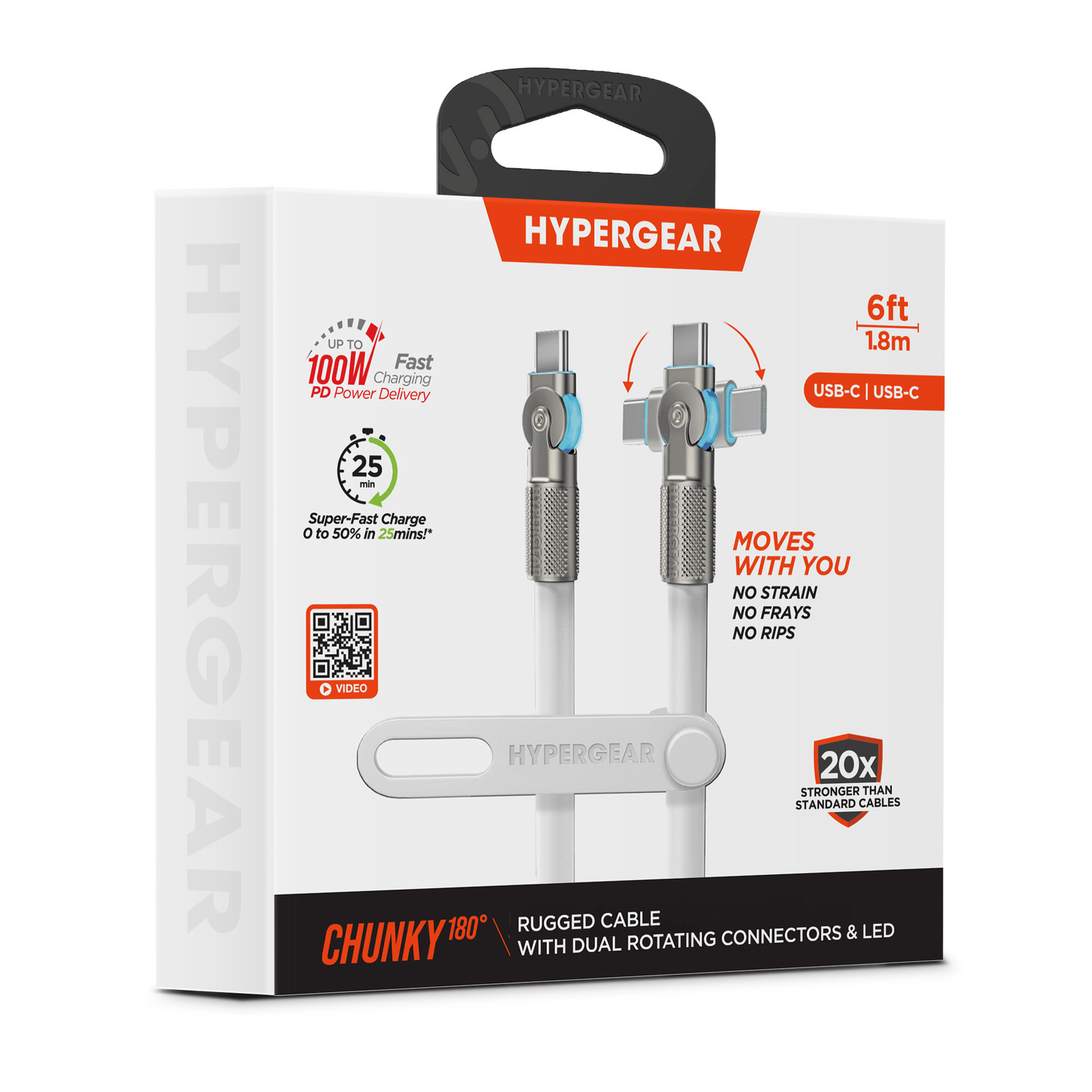 HyperGear Chunky180° 100W USB-C to USB-C Rugged Fast Charge Cable 6ft Jupiter Gear Home