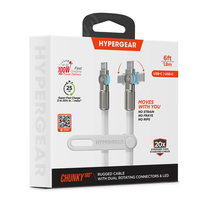 HyperGear Chunky180° 100W USB-C to USB-C Rugged Fast Charge Cable 6ft Jupiter Gear Home