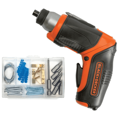 Black &amp; Decker Cordless Rechargeable Pivoting Screwdriver &amp; Picture Hanging Kit Jupiter Gear Home