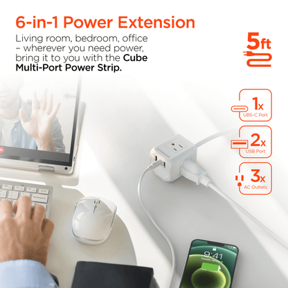 HyperGear Cube Multi-Port Power Strip Extension Cord Jupiter Gear Home