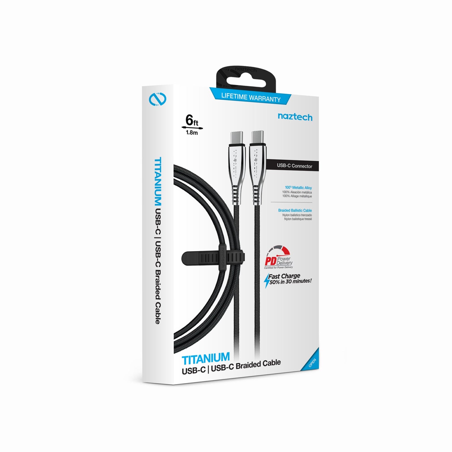 Naztech Titanium USB-C to USB-C Braided Cable 6ft Jupiter Gear Home