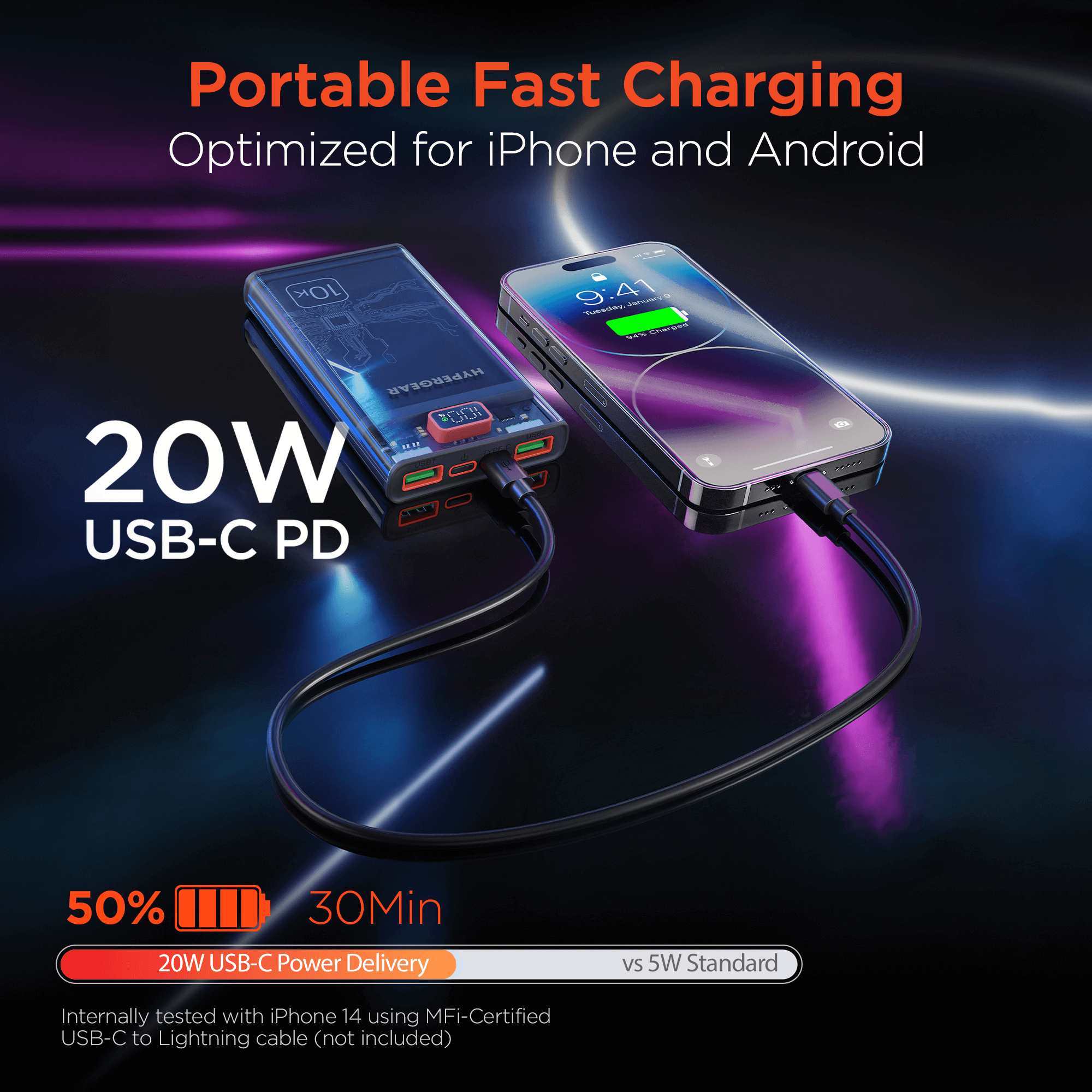 HyperGear ClearCharge 10000mAh Transparent PD Power Bank Jupiter Gear Home