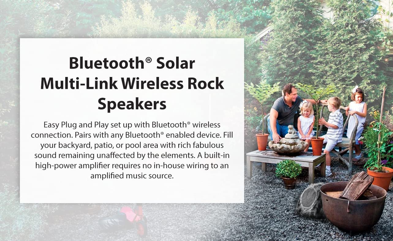 SoundPro 1-Pair Bluetooth Multi-Link Solar Rechargeable Wireless Rock Speakers Jupiter Gear Home