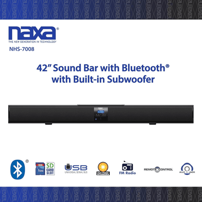 Naxa 42" BT Sound Bar with Built-in Subwoofer - Refurbished Jupiter Gear Home