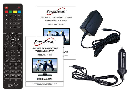 Supersonic 15.6" 12 Volt ACDC LED HDTV with DVD Player, USB, SD Card Reader and HDMI (SC-1512) Jupiter Gear Home