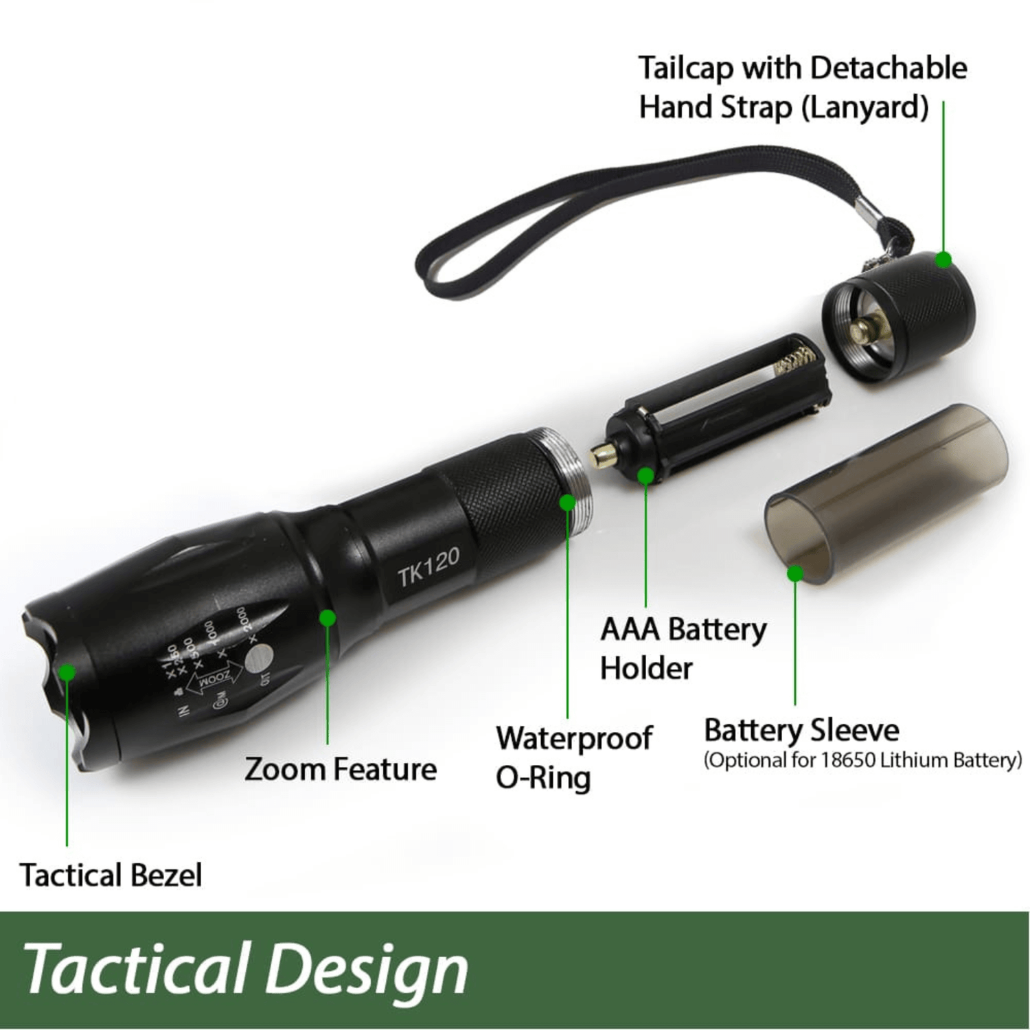 EcoGear FX TK120 LED Tactical Flashlight with Strobe 2-Pack Jupiter Gear Home