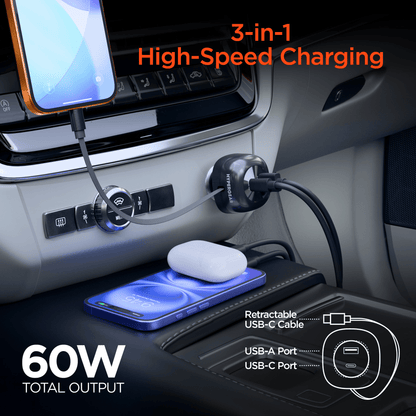HyperGear SpeedBoost 60W Retractable Car Charger Jupiter Gear Home