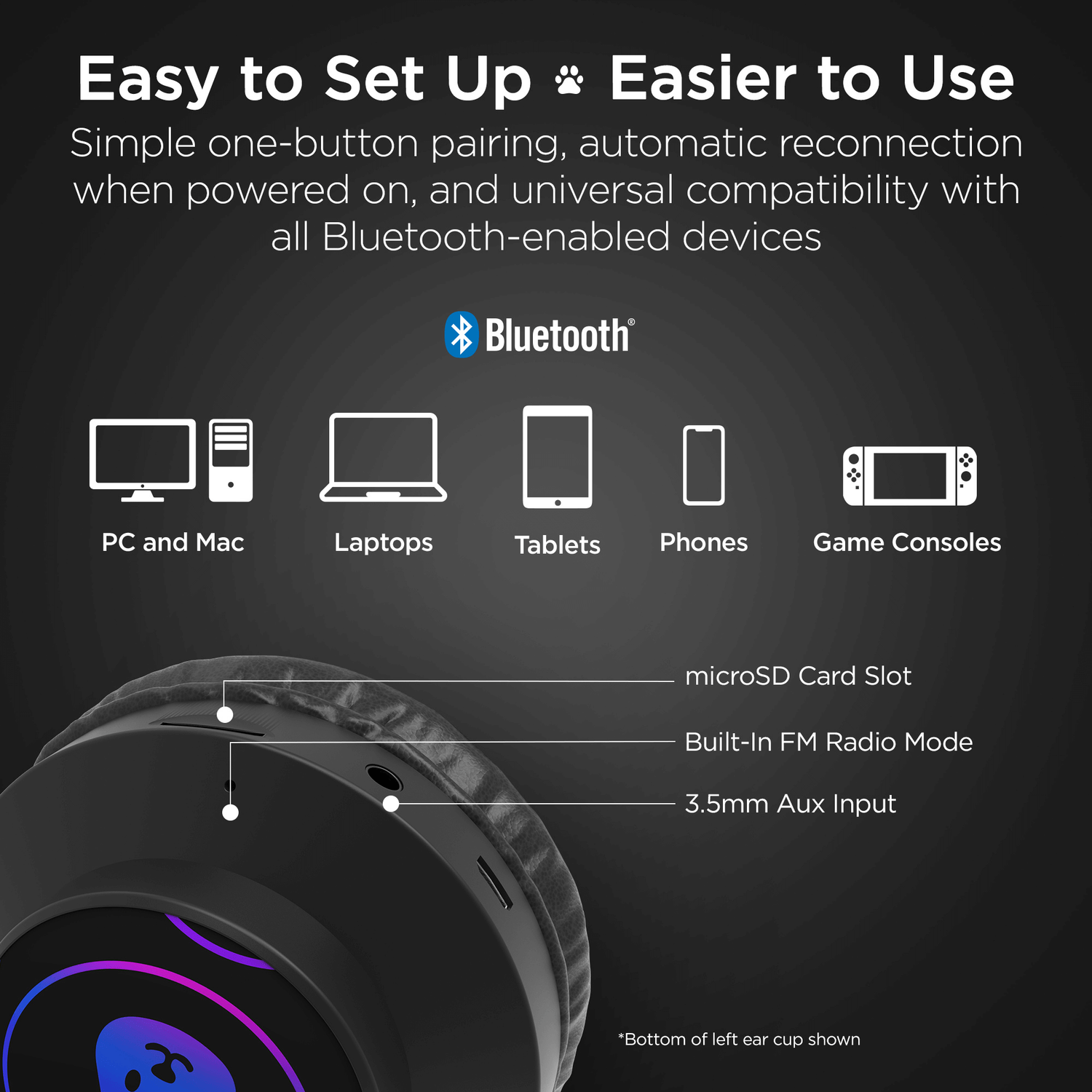 HyperGear Bunny Tracks Wireless Light-Up Headphones Jupiter Gear Home
