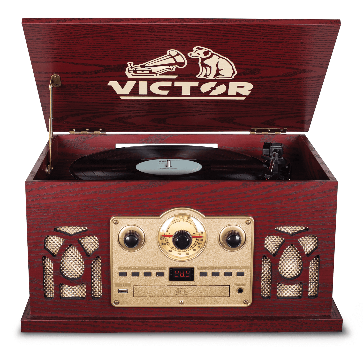 Victor Belmont 8-in-1 Wood Music Center Cherry - Refurbished Jupiter Gear Home