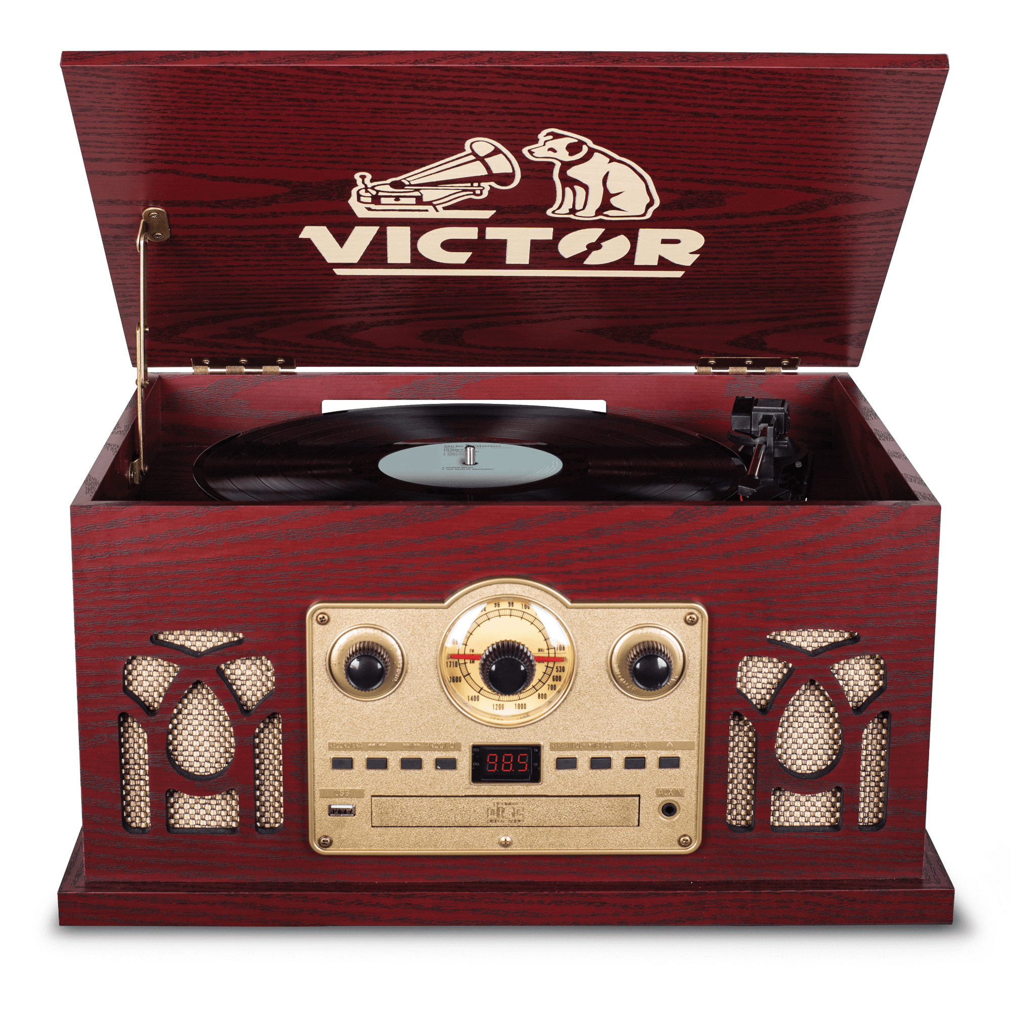 Victor Belmont 8-in-1 Wood Music Center Cherry - Refurbished Jupiter Gear Home