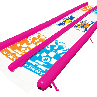 WOW Watersports Giant Backyard Double Lane Lawn Slide, Heavy Duty PVC and 2 Inflatable Sleds Jupiter Gear Home