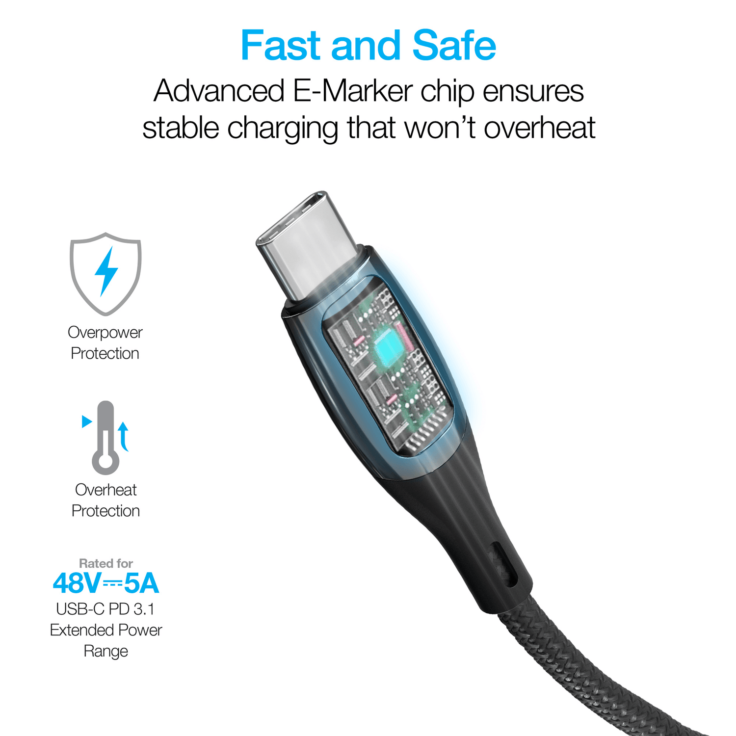 Naztech DigiWATT USB-C to USB-C Digital LED Cable 6ft Jupiter Gear Home