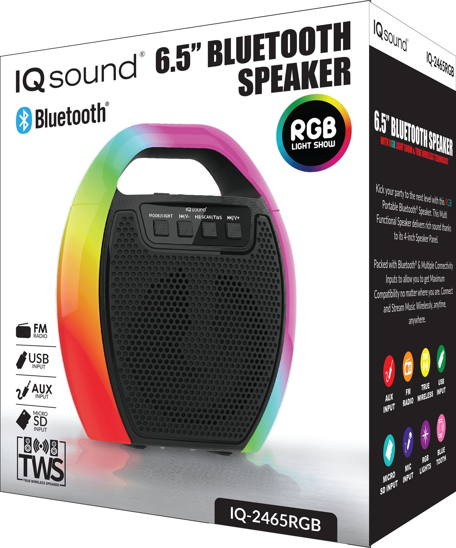 Supersonic 6.5" Portable Bluetooth Speaker with RGB Handle, FM Radio and TWS (IQ-2465RGB) Jupiter Gear Home