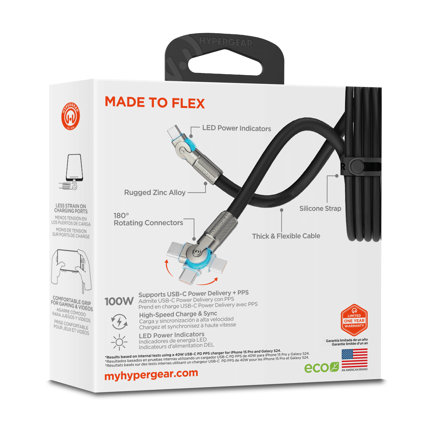 HyperGear Chunky180° 100W USB-C to USB-C Rugged Fast Charge Cable 12ft Jupiter Gear Home