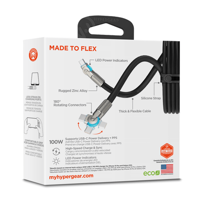 HyperGear Chunky180° 100W USB-C to USB-C Rugged Fast Charge Cable 12ft Jupiter Gear Home