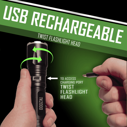 EcoGear FX TK2000 USB Rechargeable LED Tactical Flashlight Jupiter Gear Home