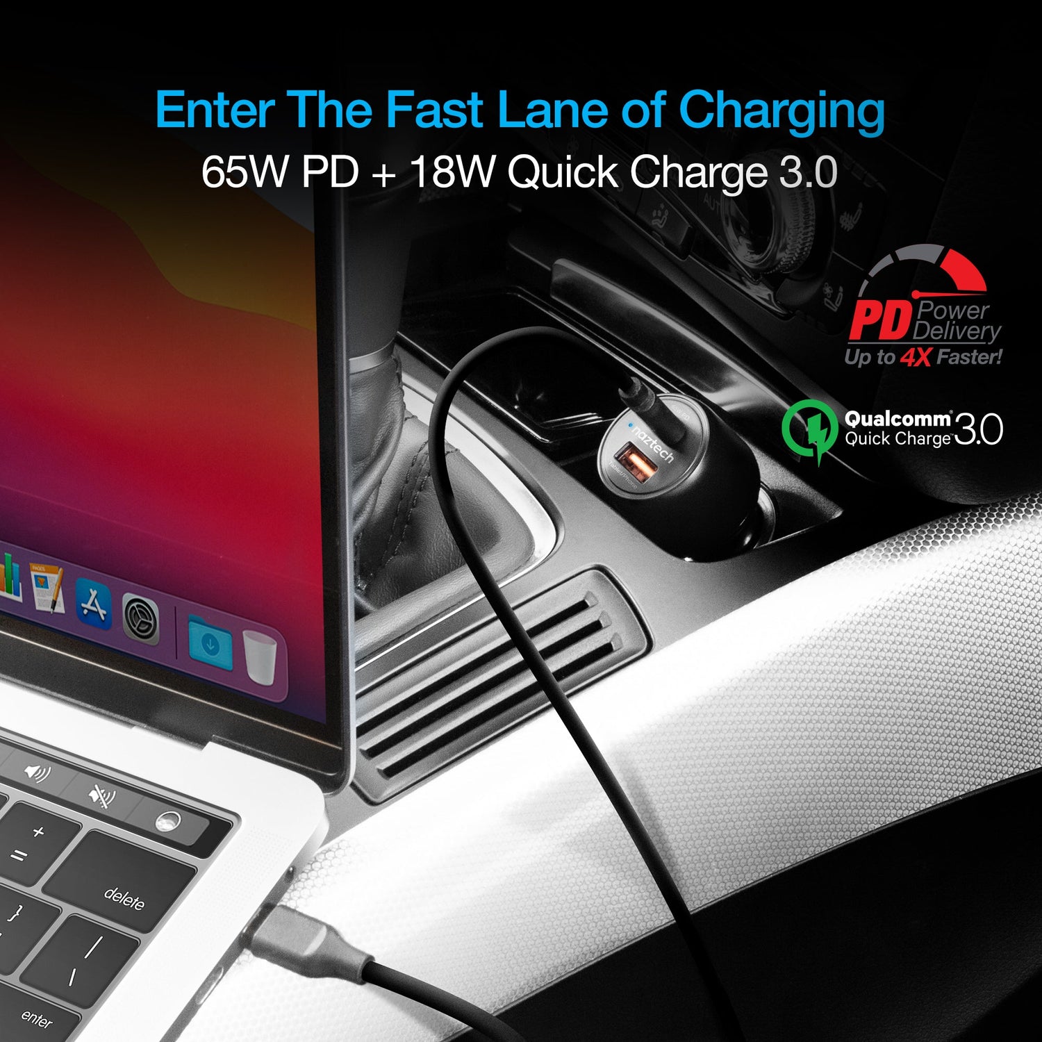 Naztech SpeedMax65 PD65W + QC3 Car Charger Jupiter Gear Home