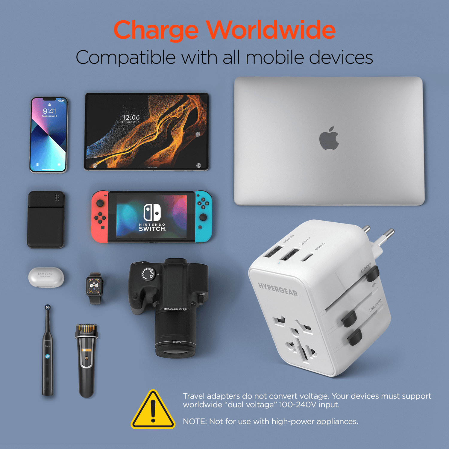 HyperGear WorldCharge Universal Travel Adapter with USB-C Jupiter Gear Home