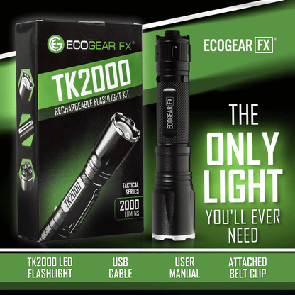 EcoGear FX TK2000 USB Rechargeable LED Tactical Flashlight Jupiter Gear Home