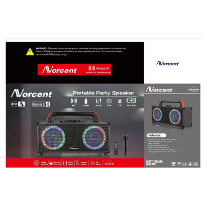 Norcent Dual 8" Portable Bluetooth Cabinet Speaker w Wooden Motif and MP3 Player Jupiter Gear Home