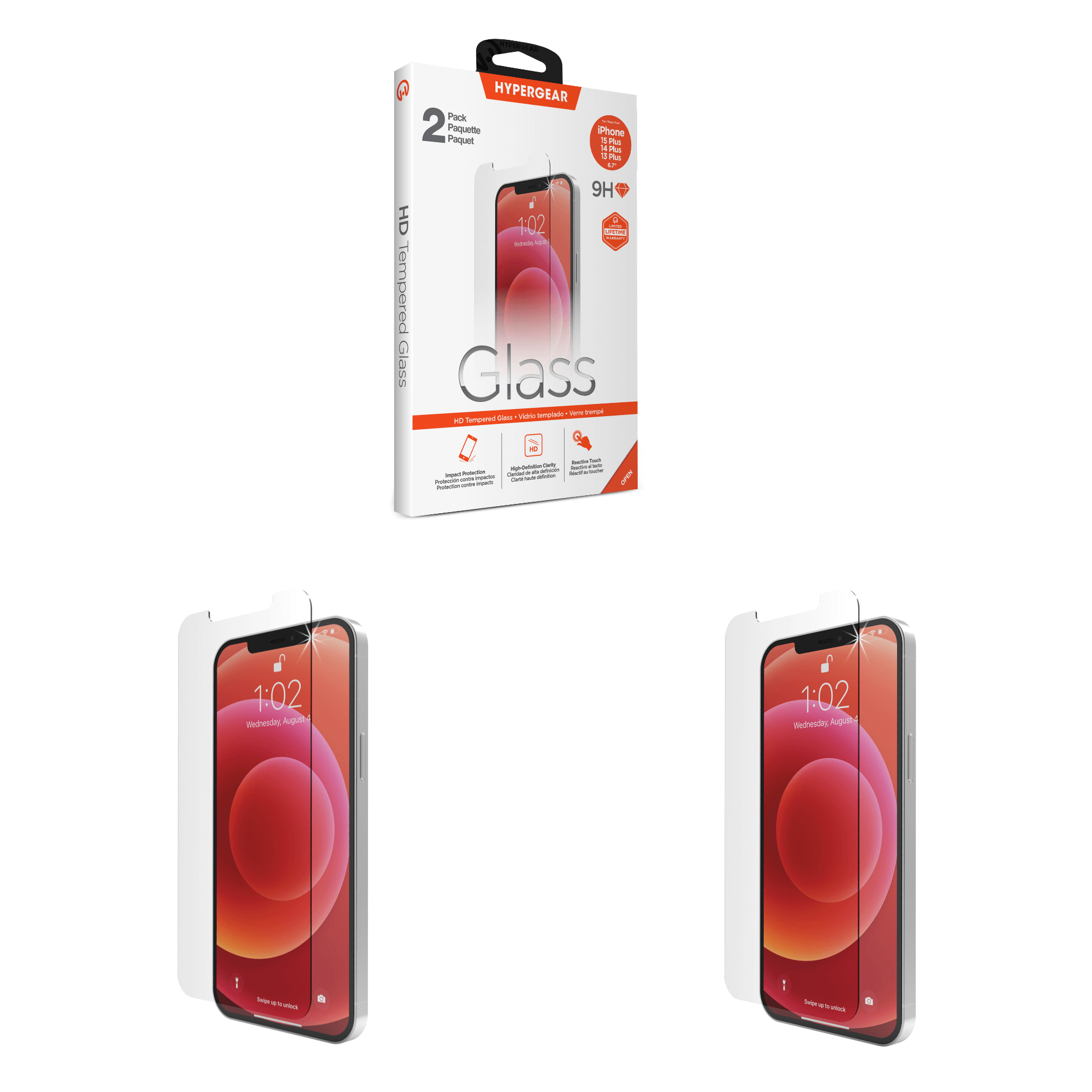 HyperGear 2-Pack HD Tempered Glass for iPhone 15 Plus Jupiter Gear Home