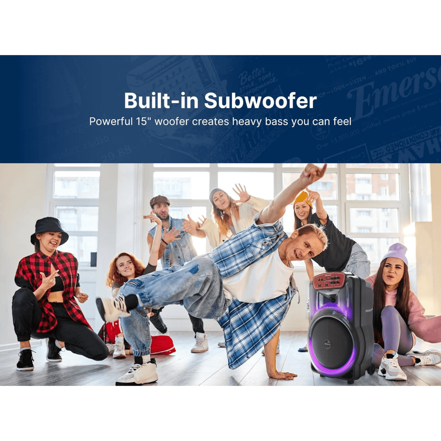 Emerson Portable Bluetooth 15" Party Speaker with Flame Lighting Jupiter Gear Home