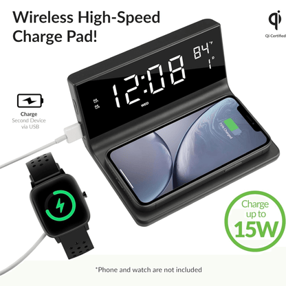 Supersonic Dual Alarm Clock with 2-in-1 Wireless Charger Jupiter Gear Home