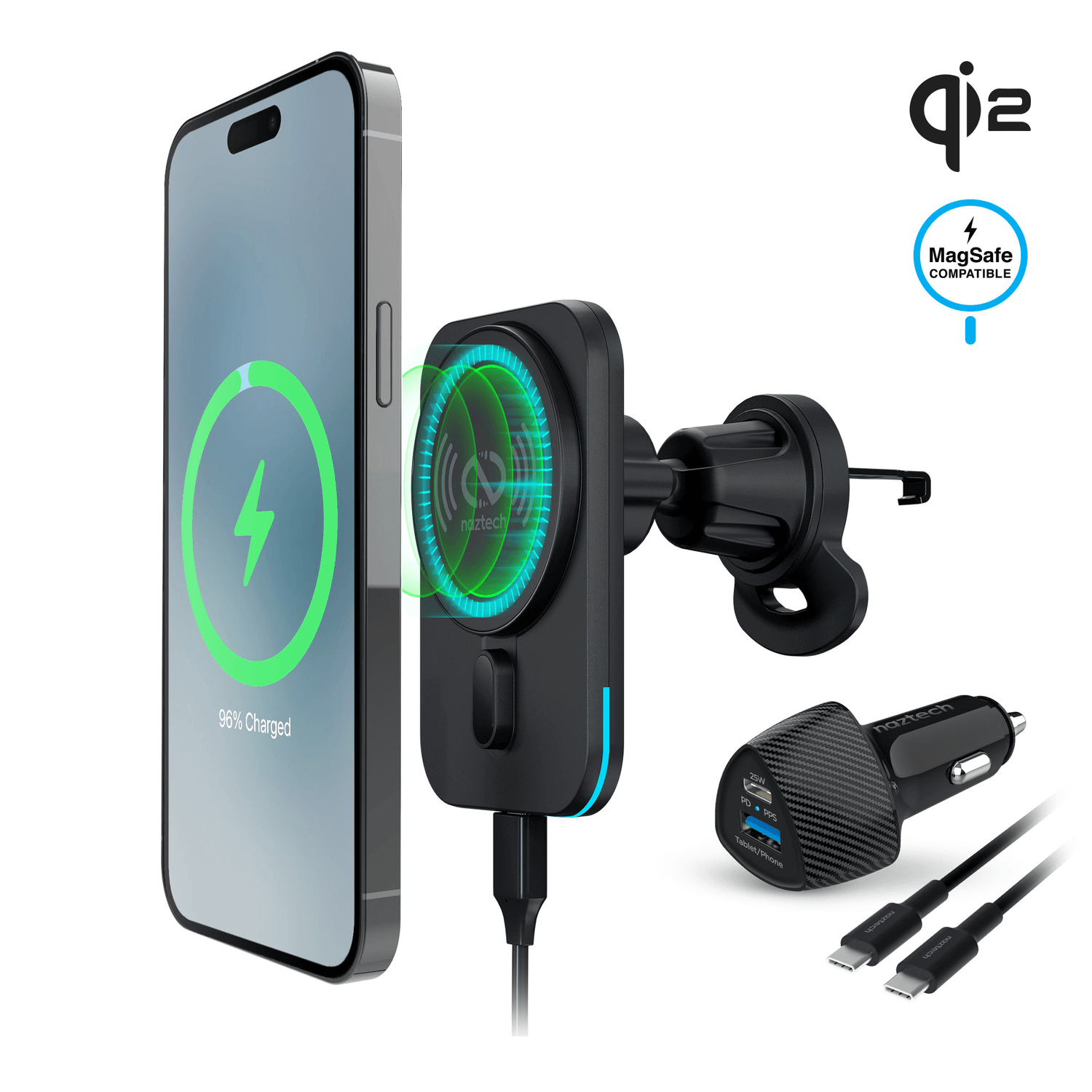 Naztech MagLock CAR 15W Magnetic Wireless Fast Charging Vent Mount with Qi2 Jupiter Gear Home